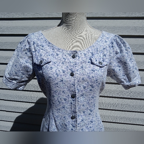 Ridiculously Adorable! 🪻Real Vintage Puff Sleeve, Button-up Denim Dress, M - Picture 3 of 9